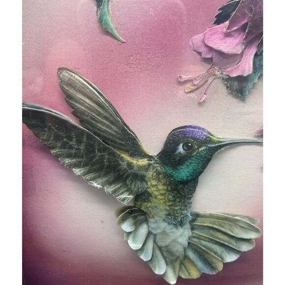 Vintage Crystal Skelley 3D Fushia Hummingbird Framed Art Signed Shadow Box - Picture 2 of 9